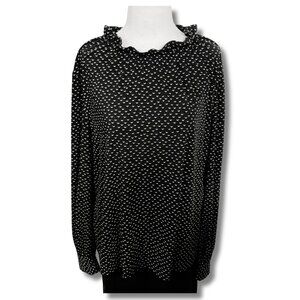 ADRIANNA PAPELL Plus-size black white ruffled high neck long-sleeve top XL 1X 2X